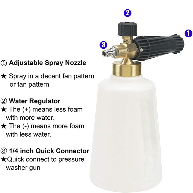 Foam Cannon for Pressure Washer, Snow Foam Lance with 1/4 Quick Connector, Wide Neck soap gun